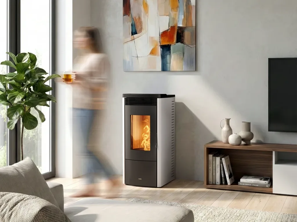 Poêle à granulés moderne installé dans un séjour