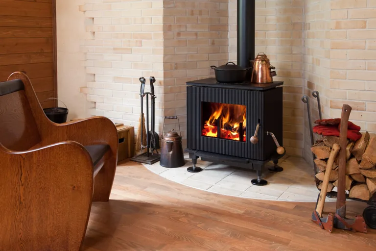 Poêle à bois design dans un intérieur contemporain